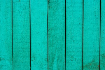 Wall of pine boards painted with green paint
