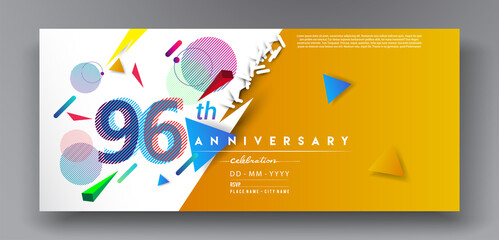96th years anniversary logo, vector design birthday celebration with colorful geometric isolated on white background.