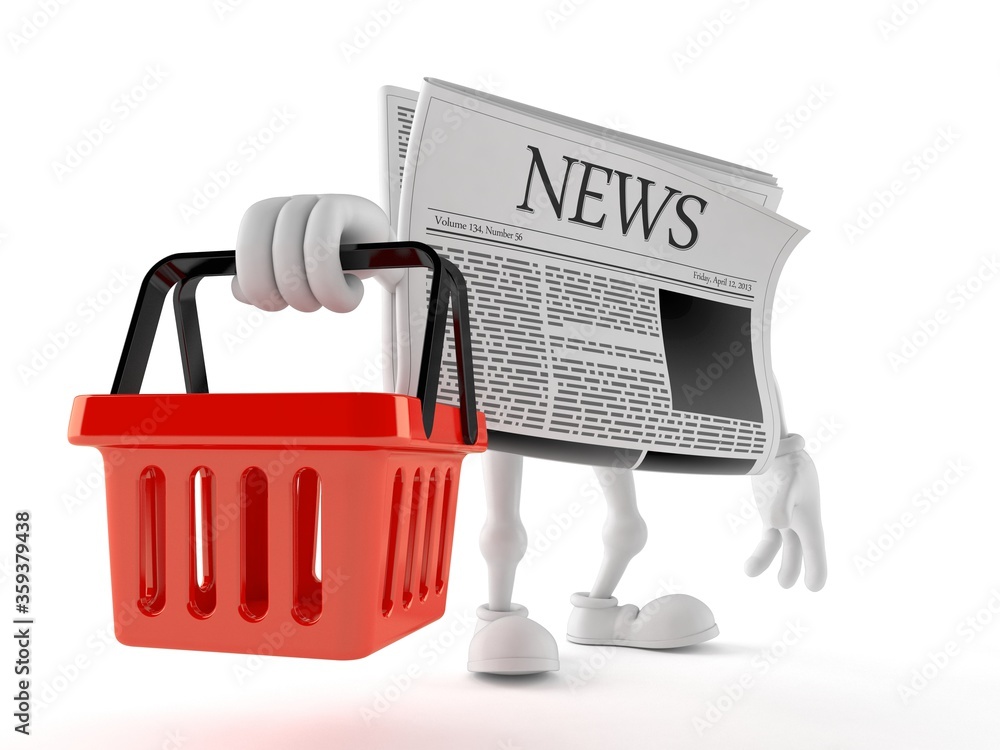 Wall mural Newspaper character holding empty shopping basket