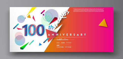 100th years anniversary logo, vector design birthday celebration with colorful geometric isolated on white background.