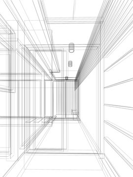 abstract sketch design of interior house ,3d rendering