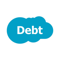 DEBT word on abstract blue speech bubble isolated on white background. Text Debt