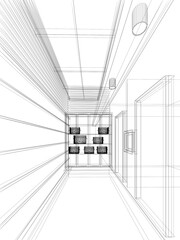 abstract sketch design of interior house ,3d rendering
