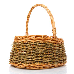 Wicker basket made of natural vines for harvesting. Isolated on white.