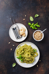 Traditional Italian spaghetti with basil