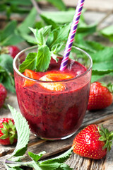 Blended smoothie with berries,  selective focus