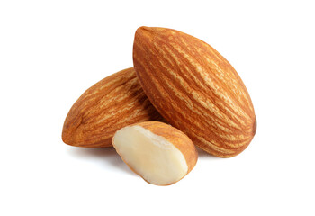 Almonds three macro corner on the white background with .clipping path suitable for product ily on the white background with clipping path.