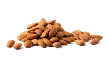 almonds situated arbitrarily on the white background with clipping path