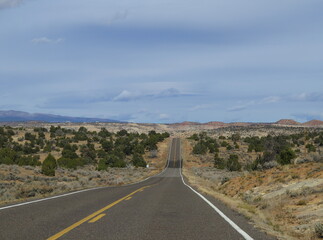 the road from Escalante to the Grand Staircase-Escalante National Monument in the Garfield County in Utah in the month of November, USA