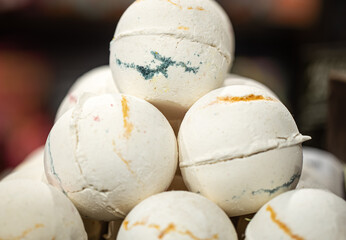 Handmade cosmetics salt bombs for the bath