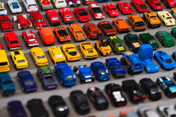 Angled view at the toy cars.