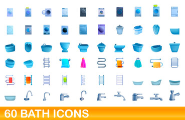 60 bath icons set. Cartoon illustration of 60 bath icons vector set isolated on white background
