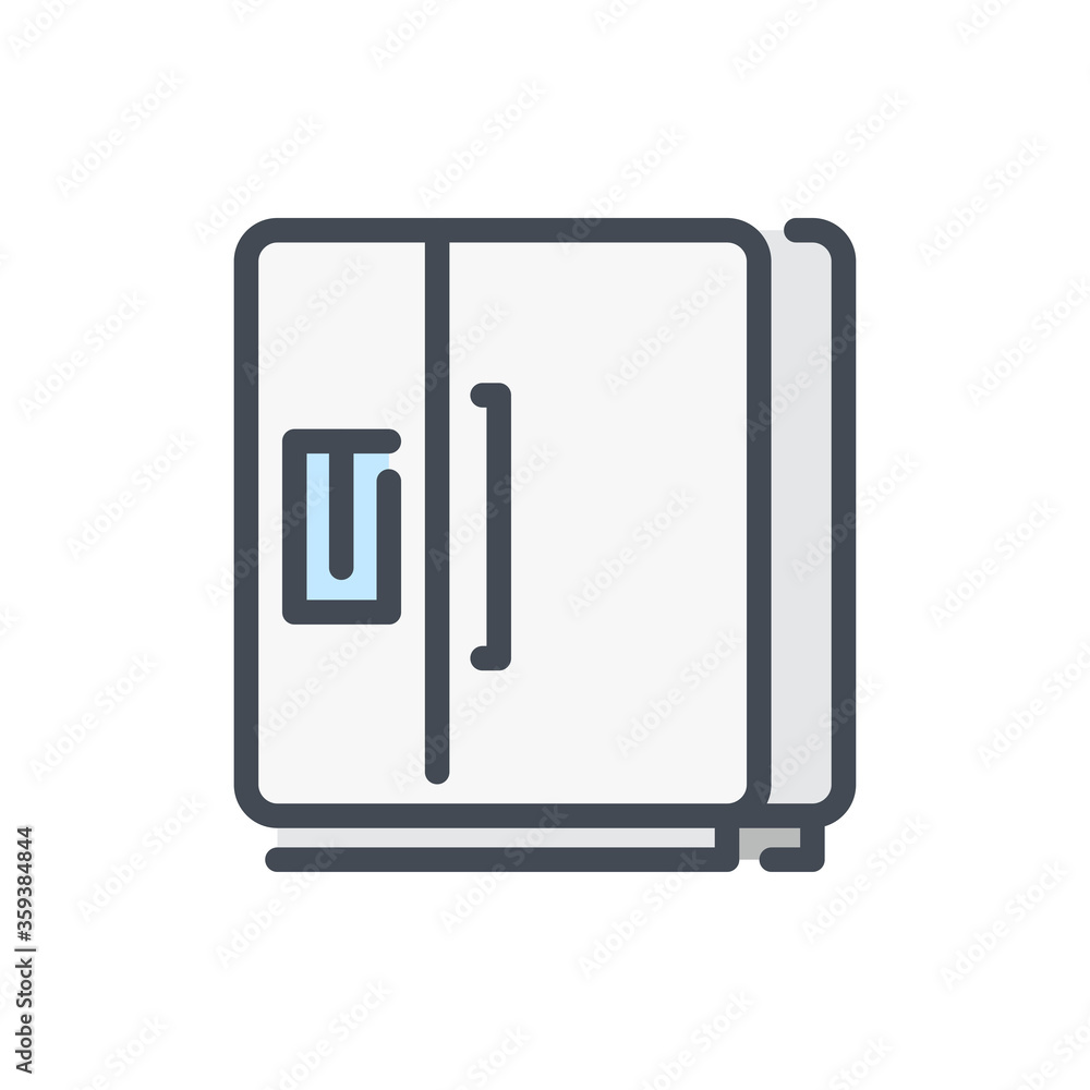 Poster refrigerator with ice maker color line icon. fridge with two doors vector outline colorful sign.