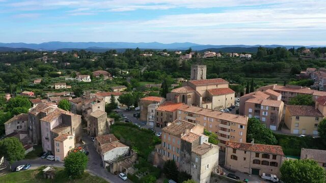 France, Aerial view of Flayosc, a typical french village in Provence