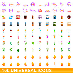100 universal icons set. Cartoon illustration of 100 universal icons vector set isolated on white background