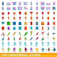 100 universal icons set. Cartoon illustration of 100 universal icons vector set isolated on white background