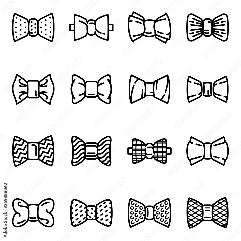 Poster bowtie icons set. outline set of bowtie vector icons for web design isolated on white background