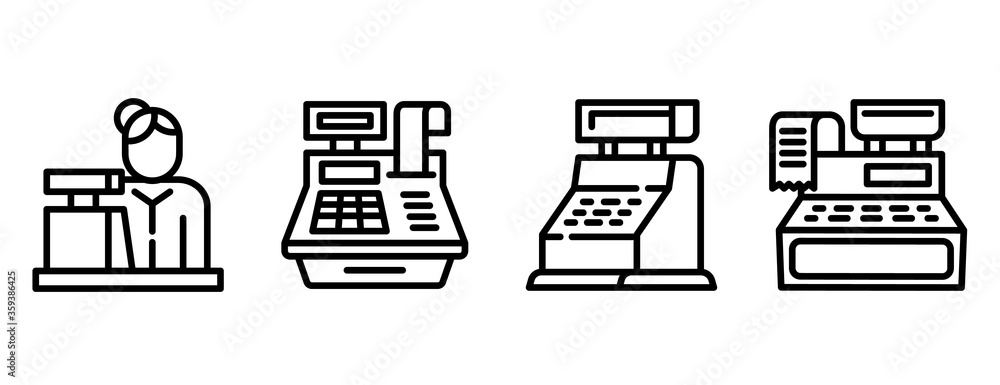 Poster cashier icons set. outline set of cashier vector icons for web design isolated on white background