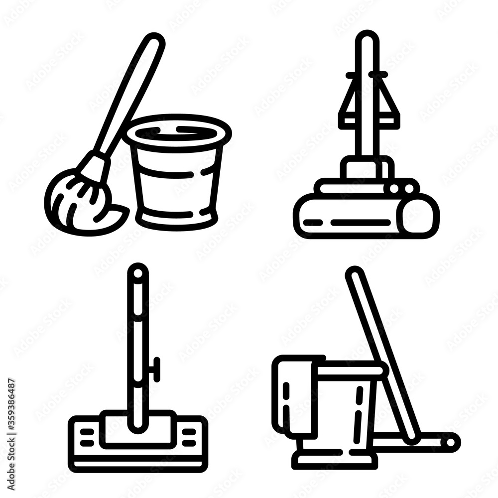 Poster mop icons set. outline set of mop vector icons for web design isolated on white background