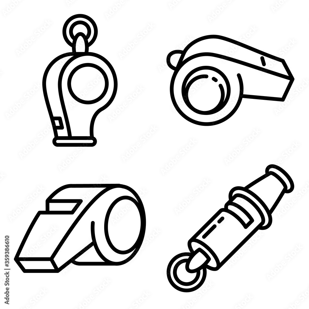 Poster whistle icons set. outline set of whistle vector icons for web design isolated on white background
