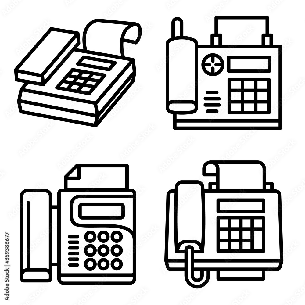 Poster fax icons set. outline set of fax vector icons for web design isolated on white background