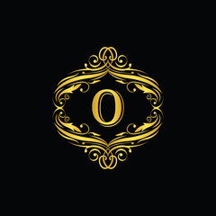 O letter  golden  flower  ornament. Vector logo. Monogram alphabet gold . Beautiful floral capital luxury