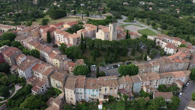 France, Aerial view of Flayosc, a typical french village in Provence