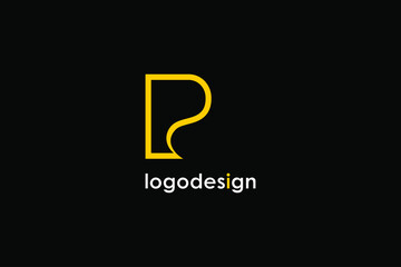 Initial Letter P Logo. Yellow Linear Style isolated on Black Background. Usable for Business and Branding Logos. Flat Vector Logo Design Template Element.