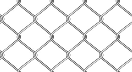 Fototapeta premium Seamless mesh netting. Realistic geometric texture. Graphic design element for website background, catalog. Steel wire wall on white. Vector illustration.