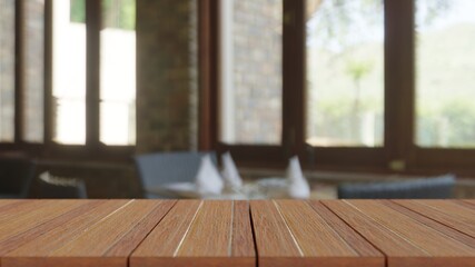 Wood Table On Blur Backhround