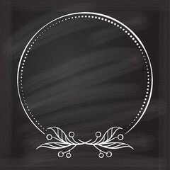Vector round dotted frame with floral decoration on a chalk background