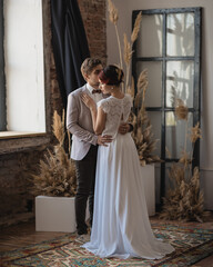 the bride and groom are dancing in the background Vintage wall