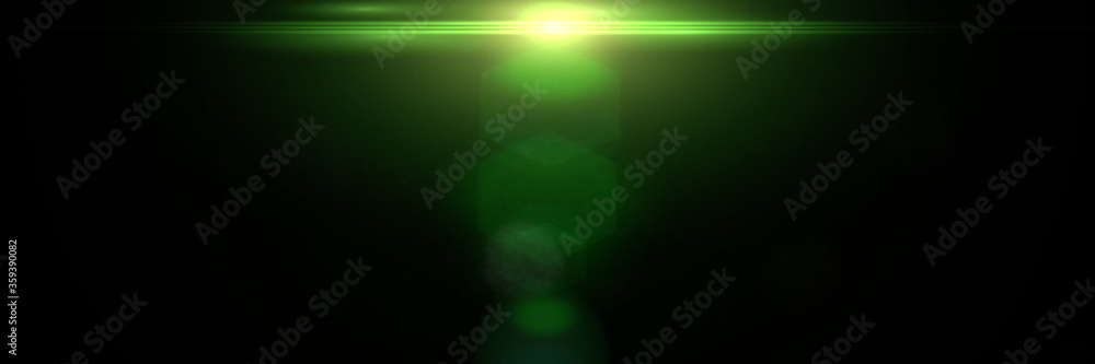 Wall mural intense green lens flare effect overlay texture banner with hexagonal bokeh effect in front of a bla
