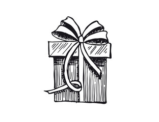 Doodle icons of gift box set. Hand drawn elements.	