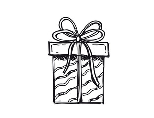 Doodle icons of gift box set. Hand drawn elements.	