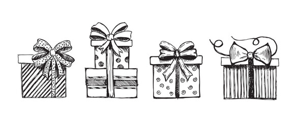 Gift boxes set. Hand drawn illustrations.