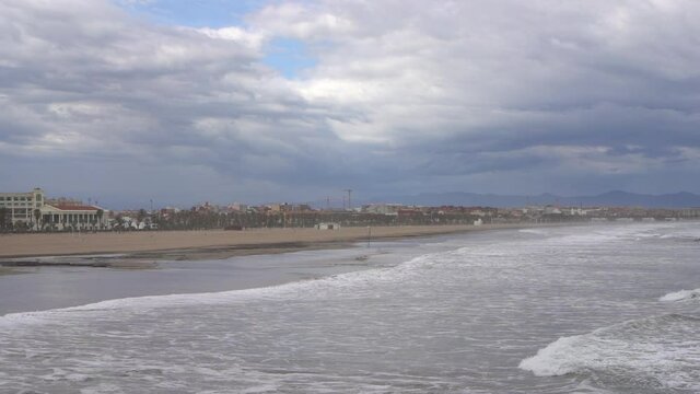 Storm On Beach. Malvarrosa beach in Valencia, Spain.