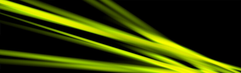 Bright green glowing shiny rays abstract background. Sci-fi luminous neon vector banner design