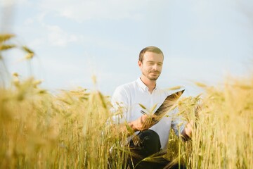 Portrait of agronomist analyzing wheat ears