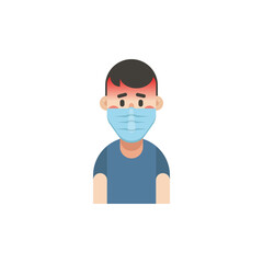Sick man with mask, flat design man character, man vector illustration, isolated on white background