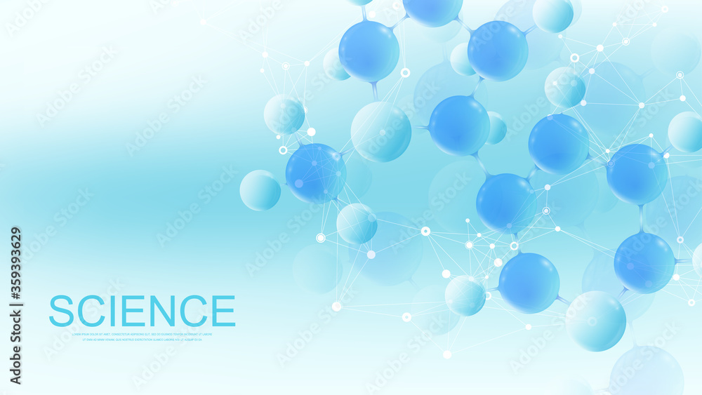 Poster molecular 3d vector structure molecule or atom. scientific vector illustration for science or medica