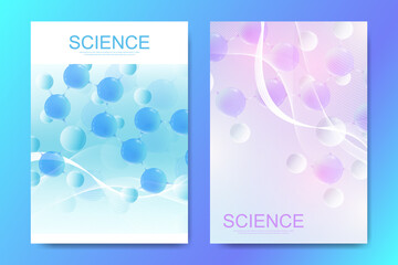Banners, posters or brochures design templates with colorful abstract 3d molecules. Atoms. Neurons. Medical innovation pharmaceutical tech banner. Vector illustration.