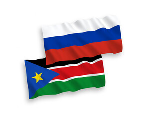 Flags of Republic of South Sudan and Russia on a white background