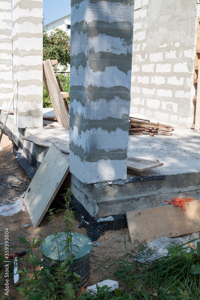 Poster concept of alteration of construction at customer's request. load-bearing columns made of foam block
