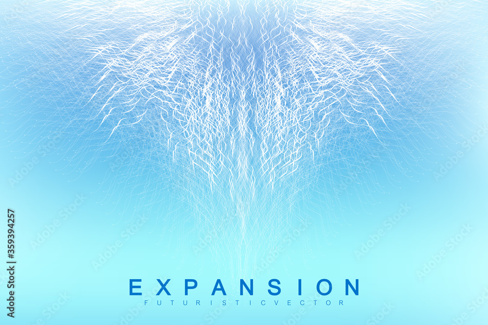 Aufkleber Expansion of life. Colorful explosion background with connected line and dots, wave flow. Visualization expansion of life. Abstract graphic background explosion, motion burst, vector illustration