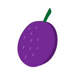 Hand drawn colorful Doodle plum. Vector in the sketch style. Flat fruit isolated on white. Veganism, natural nutrition.