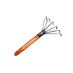 Metal rake drawing by watercolor
