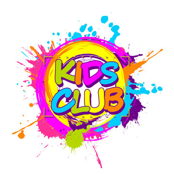 Colorful paint splashes with circular Kids Club emblem for children playground for play and fun