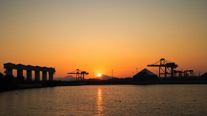 Fototapeta na wymiar a harbour at sunset in Incheon, Korea.