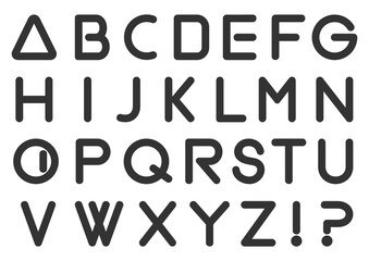 Round black geometric font. Minimal. Latin alphabet letters. Cartoon rounded bold font. Vector alphabet set